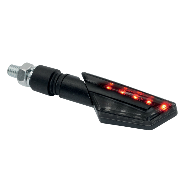 Clignotant sequentiel moto Taac FR03 9 leds fume-noir avec fonction feu de position et feu stop (M8 - long 92MM - h 24MM) (paire) qualite premium -homologue ece - vue 2