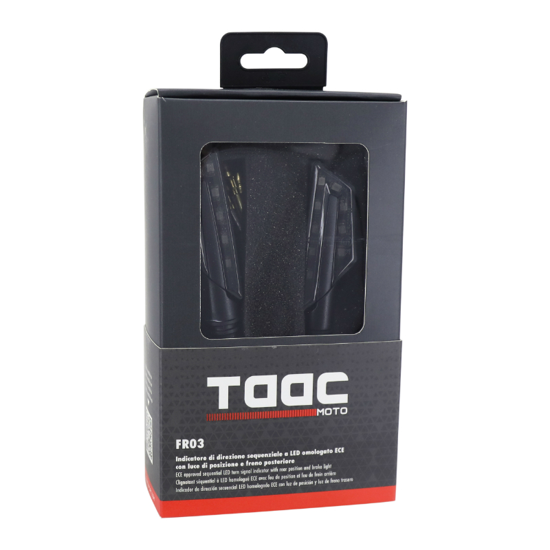 Clignotant sequentiel moto Taac FR03 9 leds fume-noir avec fonction feu de position et feu stop (M8 - long 92MM - h 24MM) (paire) qualite premium -homologue ece - vue 5