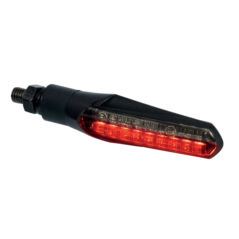 Clignotant sequentiel moto Taac FR10 18 leds fume-noir avec fonction feu de position et feu stop (M8 - long 92MM - h 24MM) (paire) qualite premium -homologue ece - vue 2