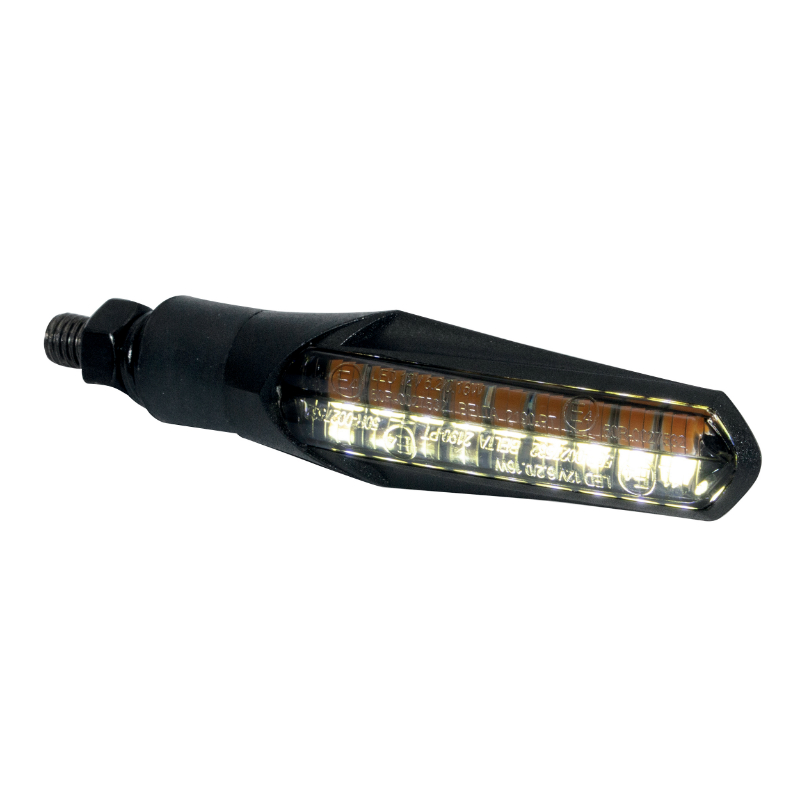 Clignotant sequentiel moto Taac FR11 18 leds fume-noir avec fonction feu de position avant (M8 - long 94MM - h 24MM) (paire) qualite premium -homologue ece - vue 2