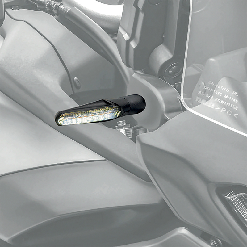 Clignotant sequentiel moto Taac FR11 18 leds fume-noir avec fonction feu de position avant (M8 - long 94MM - h 24MM) (paire) qualite premium -homologue ece - vue 4