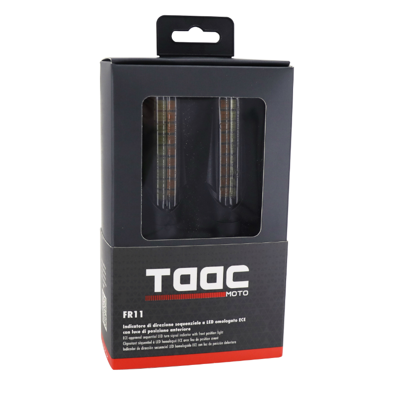 Clignotant sequentiel moto Taac FR11 18 leds fume-noir avec fonction feu de position avant (M8 - long 94MM - h 24MM) (paire) qualite premium -homologue ece - vue 5