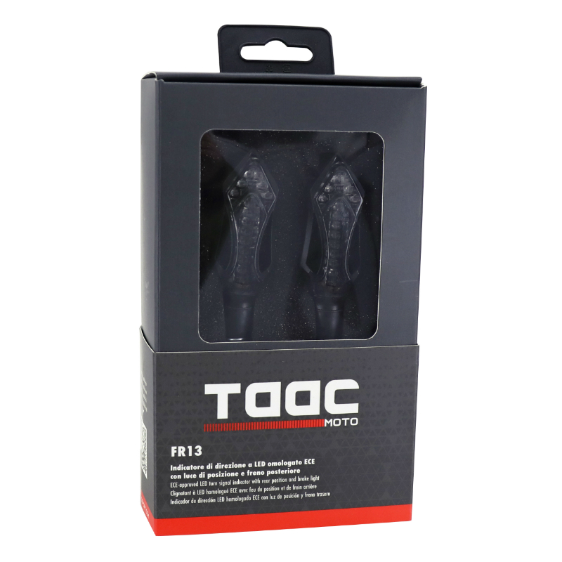 Clignotant moto Taac FR13 14 leds fume-noir avec fonction feu de position et feu stop (M8 - long 74MM - h 26MM) (paire) qualite premium -homologue ece - vue 5