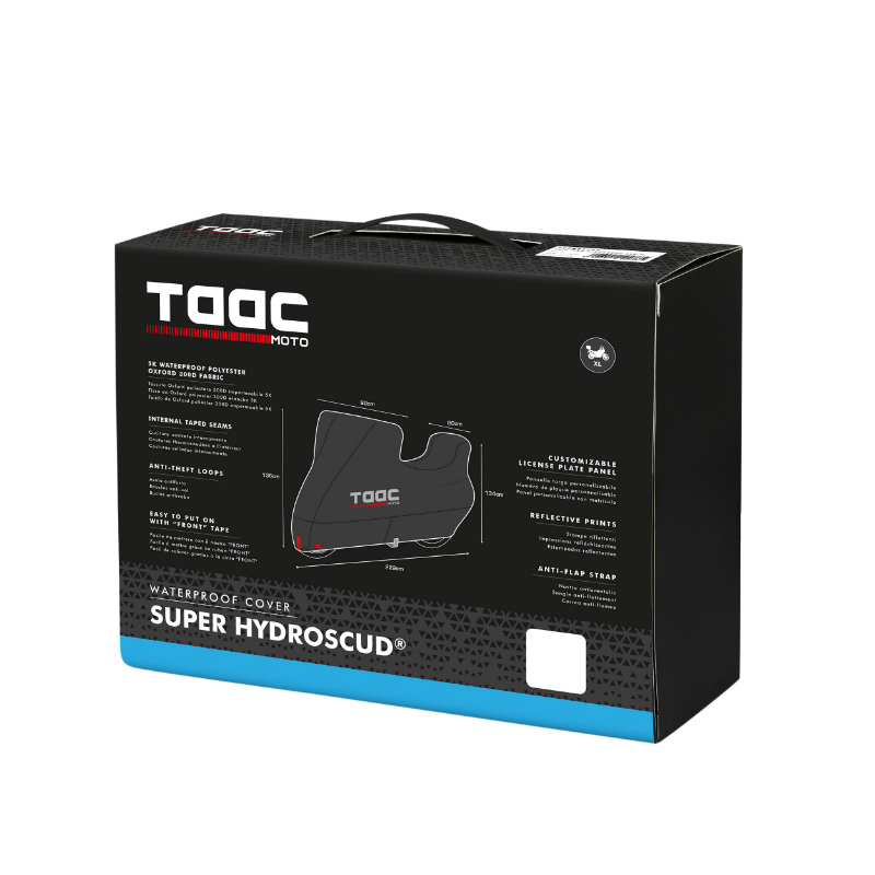 Housse de protection moto TAAC Super Hydroscud Oxford 300D polyester étanche 5000 mm taille XL noir (222x90x136 cm) - vue 7