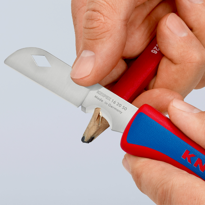 Couteau électricien pliant professionnel Knipex lame acier inoxydable poignée ergonomique 16 20 50 SB - vue 7