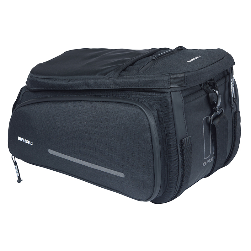 Sacoche arrière vélo Basil Move noir 10-26L fixation MIK (24x33x15cm)