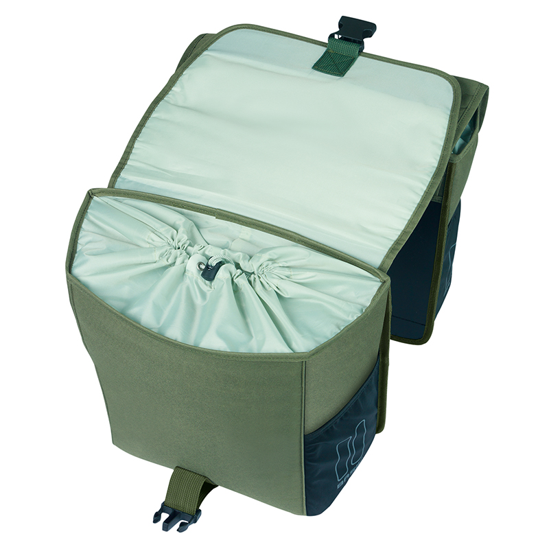 Sacoche arrière vélo double Basil Go vert foncé 32L fixation Hooks On - vue 3