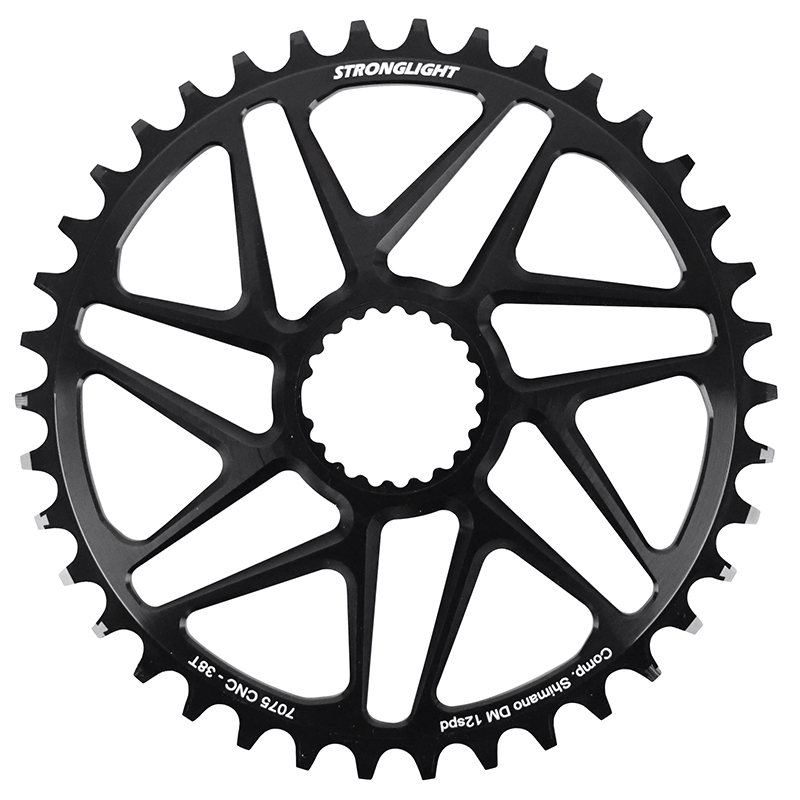 PLATEAU VTT DIRECT MOUNT POUR SHIMANO FC-M6100-M6120-M6130-FC-M7100-M7120-M7130-FC-M8100-M8120-M8130 STRONGLIGHT MONO ALU NOIR 38DTS - DEPORT 3mm 12V.