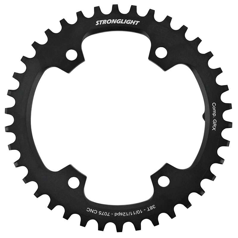 Plateau gravel 4BRA d.110POUR shimano GRX fc-rx600-rx610-rx810-rx820 Stronglight mono alu noir 38DTS - deport 3MM 12-11-10V.