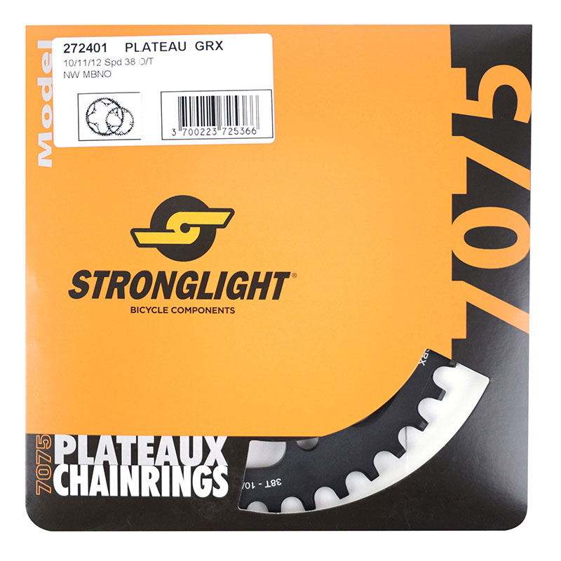 Plateau gravel 4BRA d.110POUR shimano GRX fc-rx600-rx610-rx810-rx820 Stronglight mono alu noir 38DTS - deport 3MM 12-11-10V. - vue 5