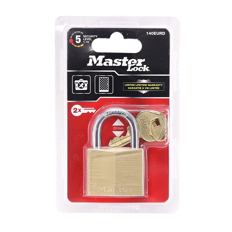 Cadenas à clé Masterlock laiton anse acier cimenté largeur 40 mm, anse 22 mm, diam 6 mm double verrouillage - vue 2