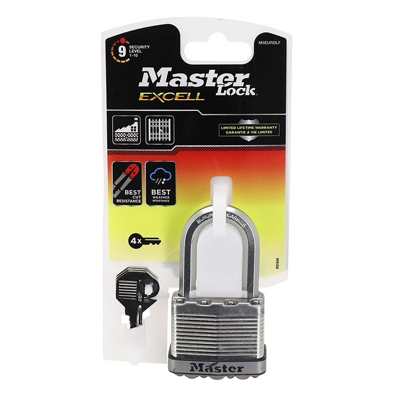 Cadenas a cle Masterlock excell acier traite anti-intemperies anse octogonale tough-cut largeur 50MM, anse haute 38MM, diam 9MM (double verrouillage) (vendu a l'unite) - vue 2