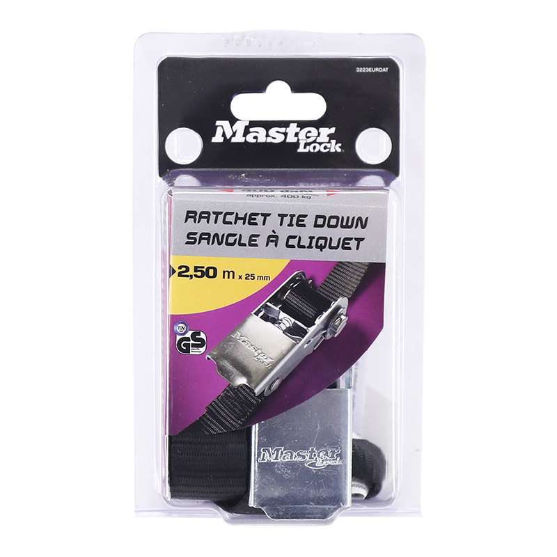 Sangle à cliquet Masterlock largeur 25 mm longueur 2,50 m noir capacité d'arrimage 400 kg certification TÜV - vue 2