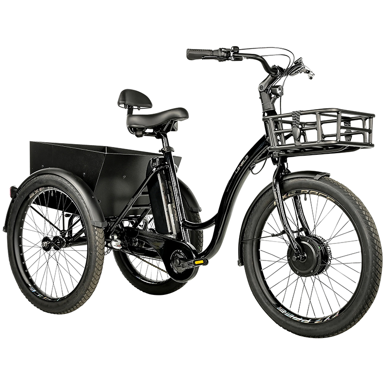 Tricycle electrique-vae city Leader Fox 24" lovelo 2025 mixte noir brillant 3V shimano nexus moteur roue av bafang 36V 45NM batterie 16,7AH (avec differentiel)