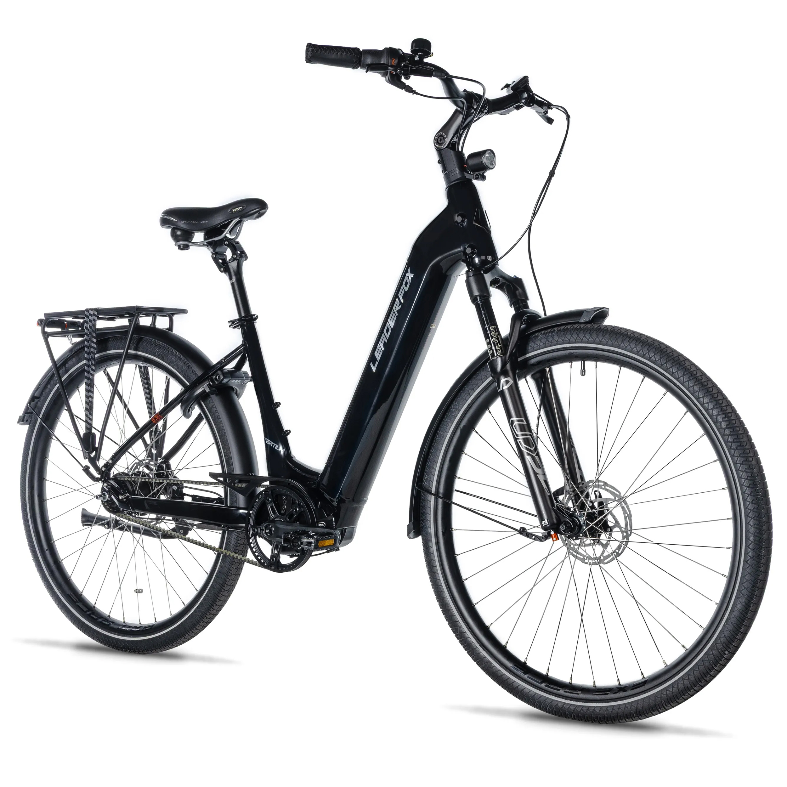 Velo electrique-vae city 28 Leader Fox tertium 2025 mixte noir brillant 8V shimano nexus moteur central bafang M420 36V 80NM batterie 15AH (16,5'' - H42CM - taille s - pour adulte de 158CM à 168CM)