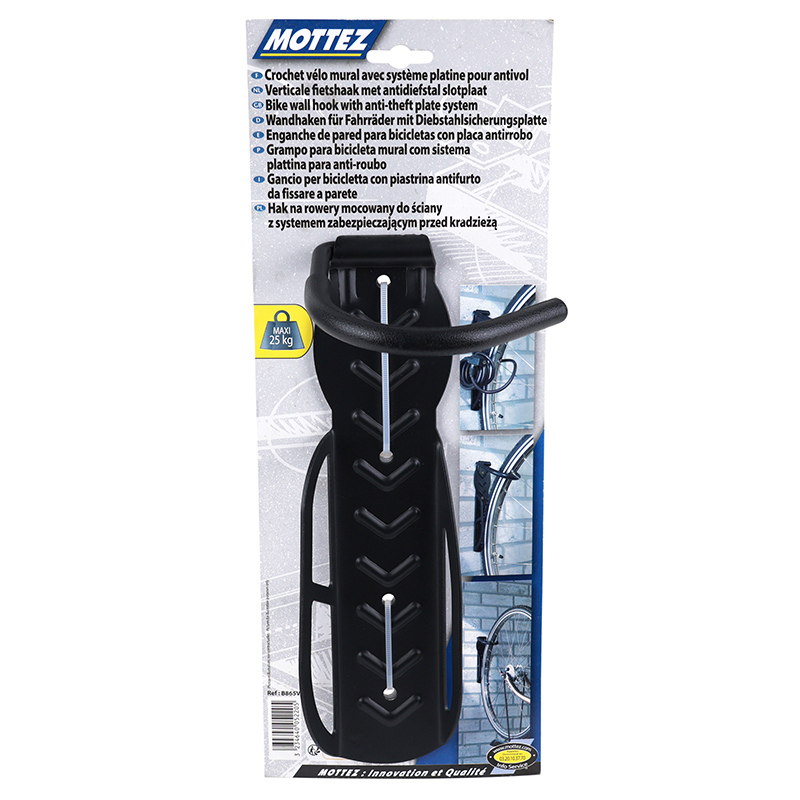 Présentoir-support vélo mural MOTTEZ pour 1 vélo à crochet avec système antivol max 25 kg - vue 6