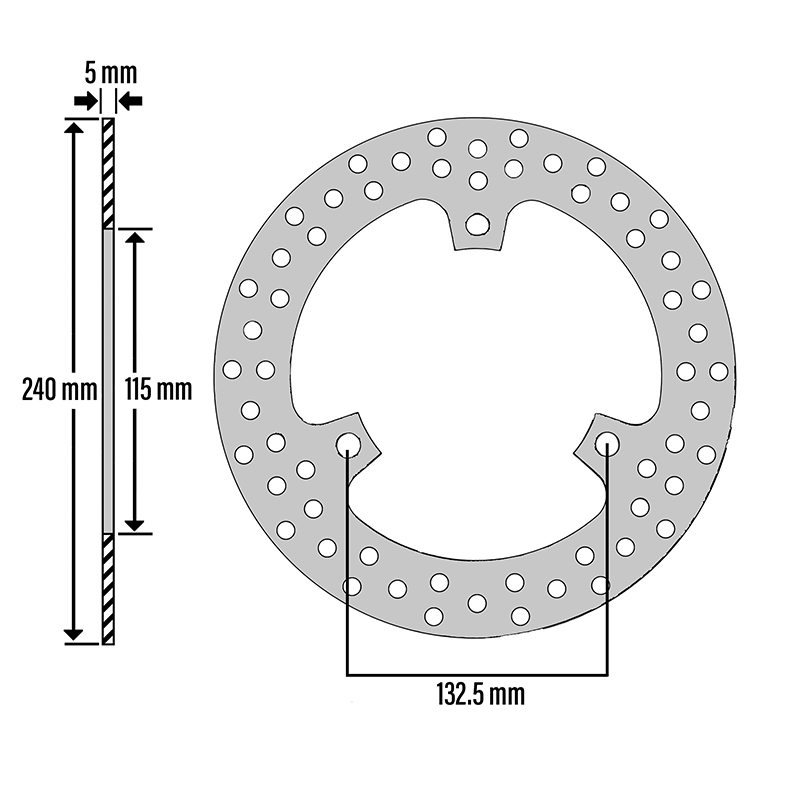 Disque de frein adaptable yamaha 125 XMAX 2014+2017, 250 XMAX 2014+2016 ar (ext 240 MM - int 115MM - 3 trous) (DF4142A) -Newfren - vue 3