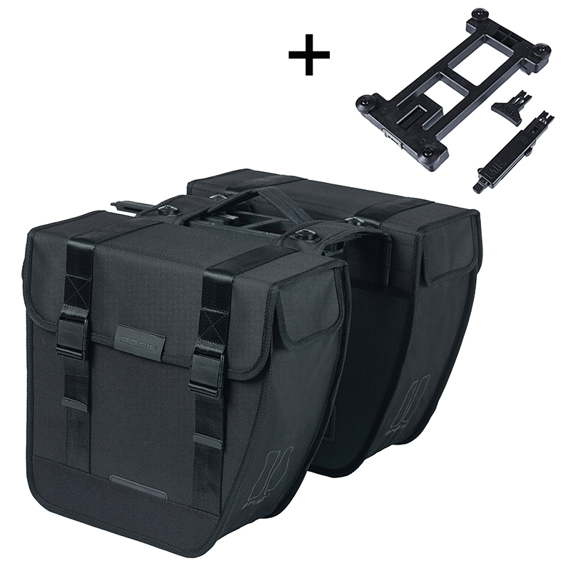Sacoche arrière vélo double Basil Tour 28 L noir fixation porte-bagage Mik (34x14x34 cm) - vue 2