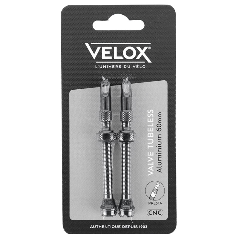 Valve de pneu tubeless Presta Velox aluminium noir 60 mm obus démontable (paire) - vue 2