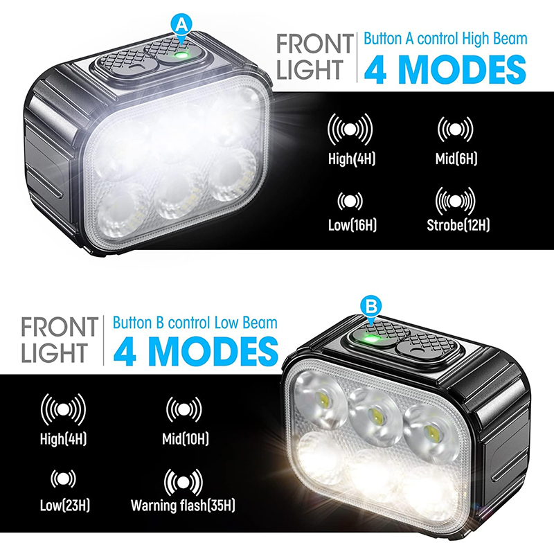 Kit d'éclairage vélo USB 500-100 lumens noir avant/arrière câble inclus - vue 2