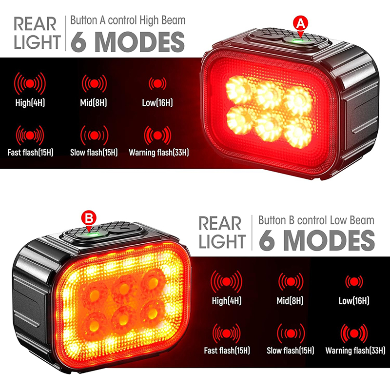 Kit d'éclairage vélo USB 500-100 lumens noir avant/arrière câble inclus - vue 3