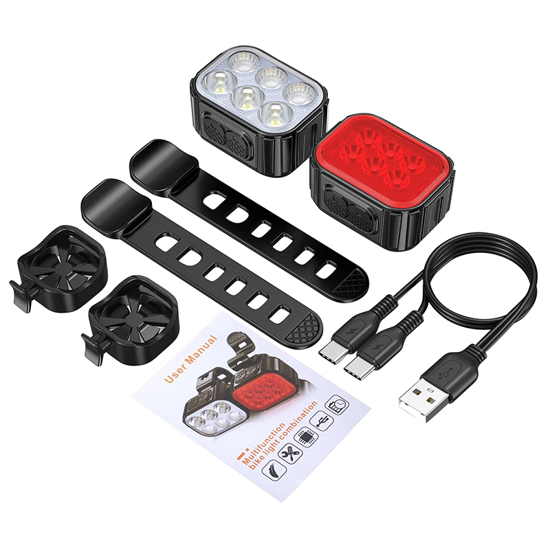 Kit d'éclairage vélo USB 500-100 lumens noir avant/arrière câble inclus - vue 5