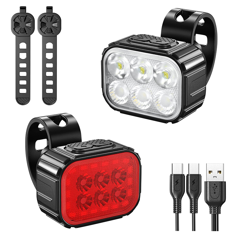 Kit d'éclairage vélo USB 500-100 lumens noir avant/arrière câble inclus - vue 6