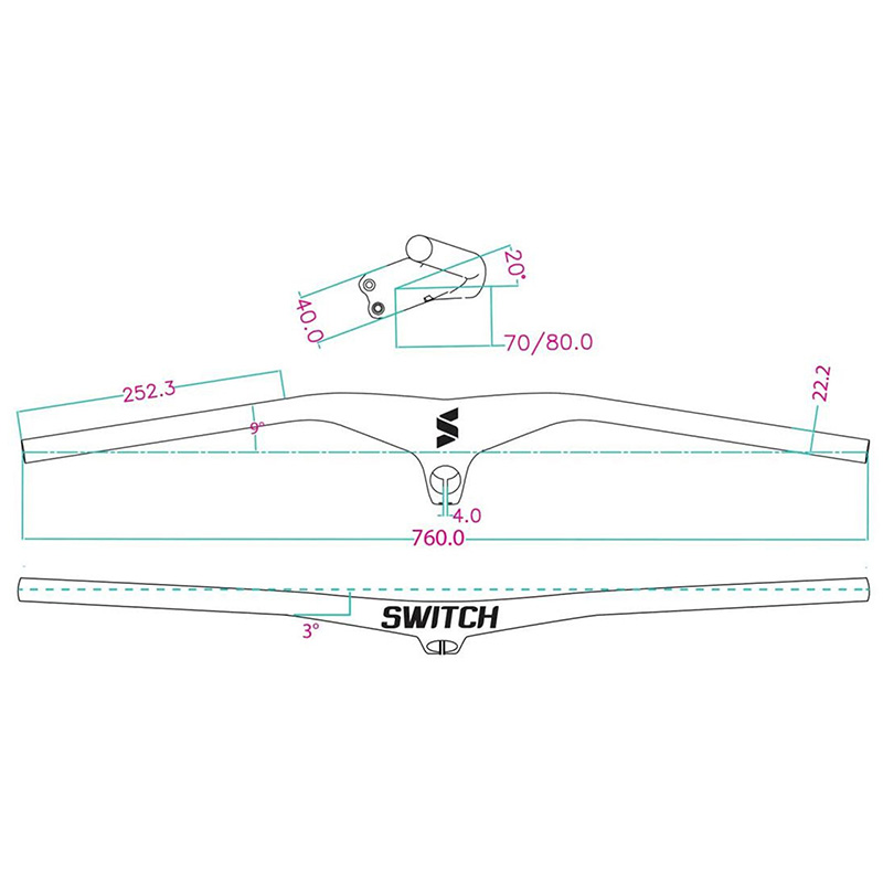 Cintre VTT droit Switch Concorde combo avec potence intégrée full carbone 760 mm - Potence 90 mm pivot 1" 1-8 - vue 5
