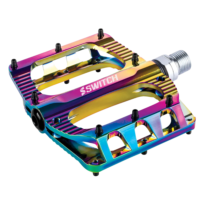 Pédales VTT plateforme descente Switch large freeride alu CNC pétrole filetage 9/16 avec picots 110x100 mm (paire) - vue 3