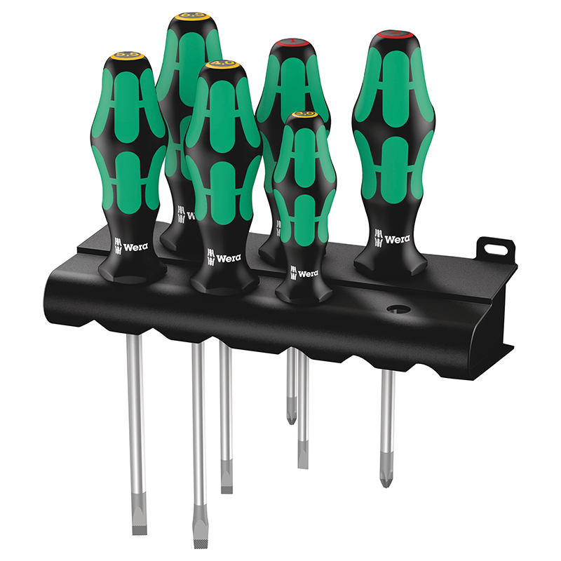 Tournevis Wera 334-6 Kraftform cruciforme et plat avec rack de rangement (6 pièces)