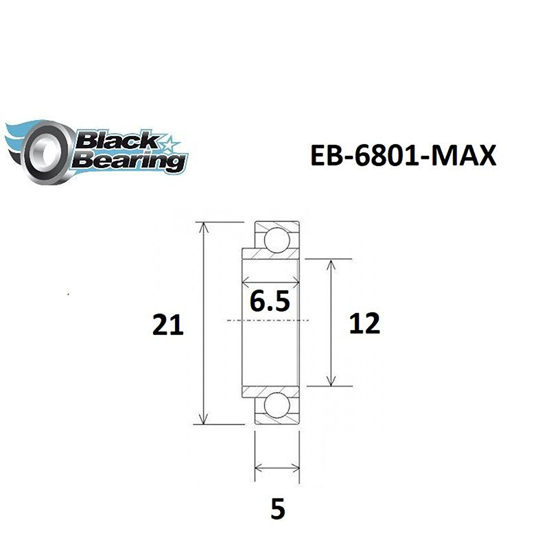 Roulement cadre suspendu Black Bearing Max 12x21-5-6,5 mm (6801-E 2RS) - vue 3