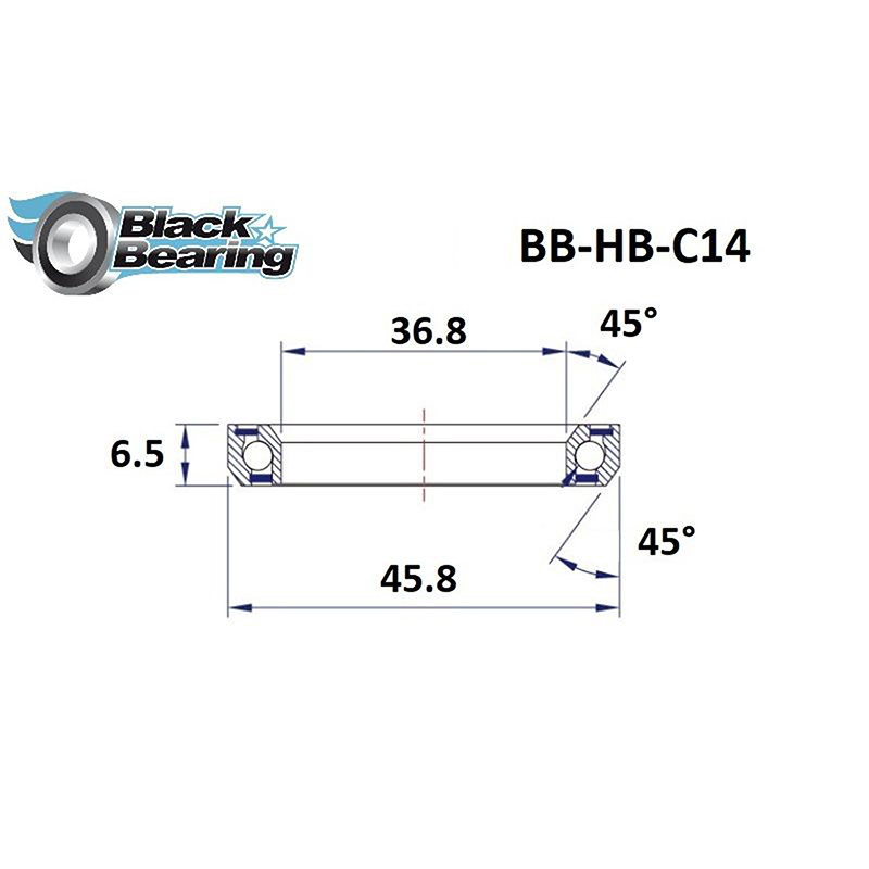 Roulement jeu de direction Black Bearing C14 36,8 x 45,8 x 6,5 mm 45x45° - vue 3