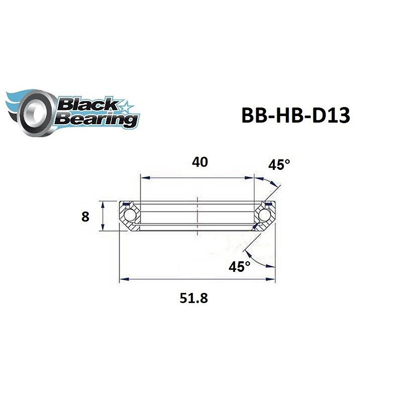 Roulement jeu de direction Black Bearing D13 40 x 51,8 x 8 mm 45°x45° - vue 3