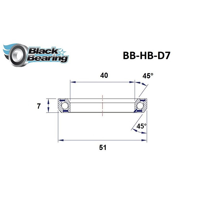 Roulement jeu de direction Black Bearing D7 - 40 x 51 x 7 mm 45°x45° - vue 3