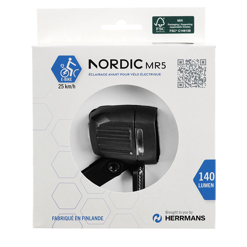 Éclairage vélo VAE Herrmans MR5 140 lumens noir avant sur fourche 6-12V - vue 7
