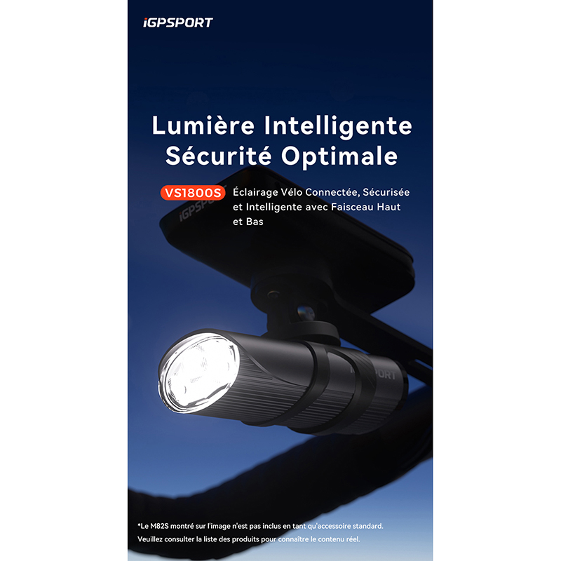 Éclairage vélo avant intelligent iGPSPORT VS1800S LED 1800 lumens portée 180 m Bluetooth 11 modes - vue 7