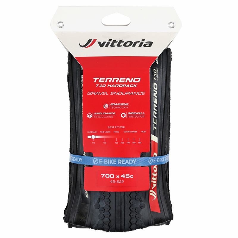 Pneu gravel Vittoria Terreno T10 Hardpack Endurance Graphene 2.0 700 x 45 noir tubeless ready TS (45-622) - vue 3