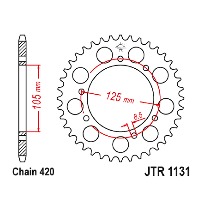 Couronne 50 à boîte adaptable Rieju 50 MRT 2009-2022 / Gas Gas 50 Rookie 2002-2005 420 52 dents acier noir JT Sprockets - vue 2
