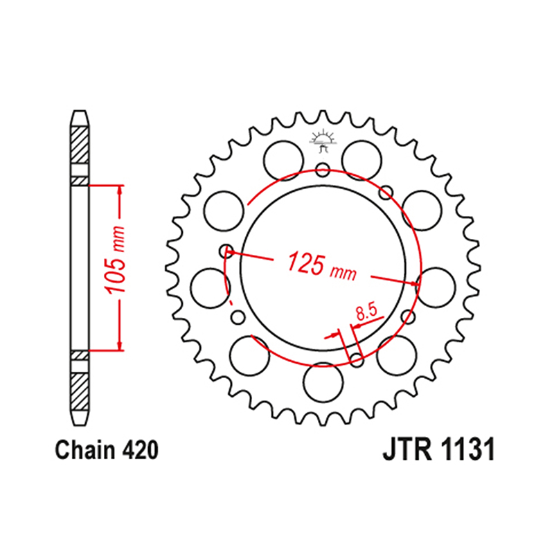 Couronne 420 53 dents acier noir JT Sprockets Aprilia 50 SX / Derbi 50 Senda R X-Treme / Gilera 50 RCR SMT - vue 2
