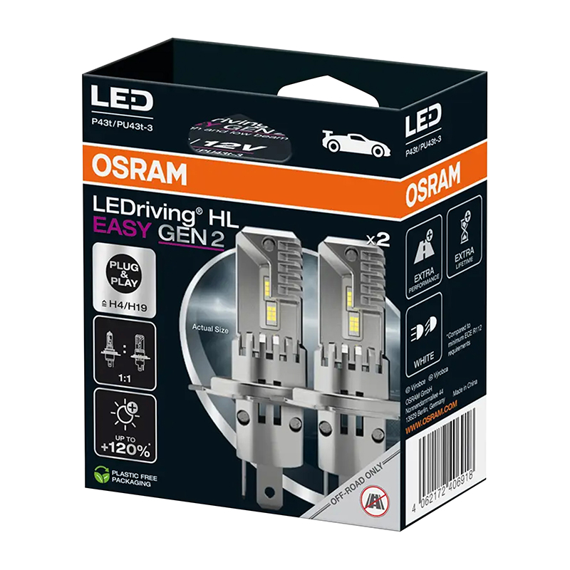 Ampoule LED H4 12V 25W culot P43T OSRAM LedRiving HL Easy GEN2 6500K blanc froid (blister de 2) - vue 3