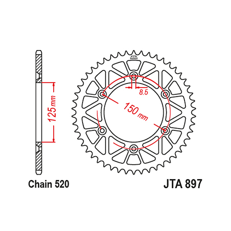 Couronne JT Sprockets 520 50 DTS Racelite alu noir Husqvarna KTM - vue 2