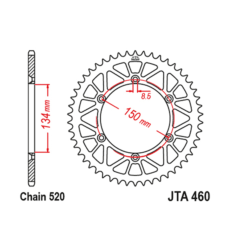 Couronne JT Sprockets 520 48 dents DTS Racelite alu noir Husqvarna 450 FX 2017-2022 KTM 125 XC-W 2025+ 450 SX-F 2016-2019 450 XC-F 2017-2022 Triumph 250 TF 2024+ - vue 2