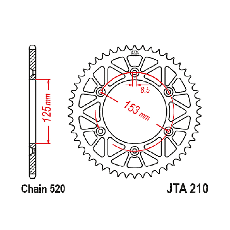 Couronne JT Sprockets 520 50 DTS Racelite alu noir - Beta 125 RR, 350 RR, Honda 250 CRF F, 250 CRF RX - vue 2