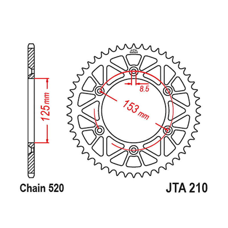 Couronne JT Sprockets 520 48 DTS Racelite alu noir Beta 300 RR / 480 RR / Honda 250 CRF R / 450 CRF R / 450 CRF RX - vue 2