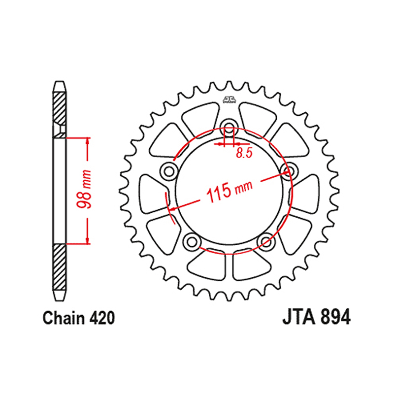Couronne moto JT Sprockets 420 48 DTS Racelite alu noir KTM 65 SX / Husqvarna 65 TC / Gas Gas 65 MC - vue 2