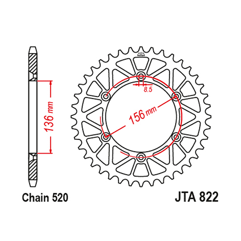 Couronne JT Sprockets 520 48 dents DTS Racelite alu noir Beta RR 450/520 Gas Gas EC - vue 2