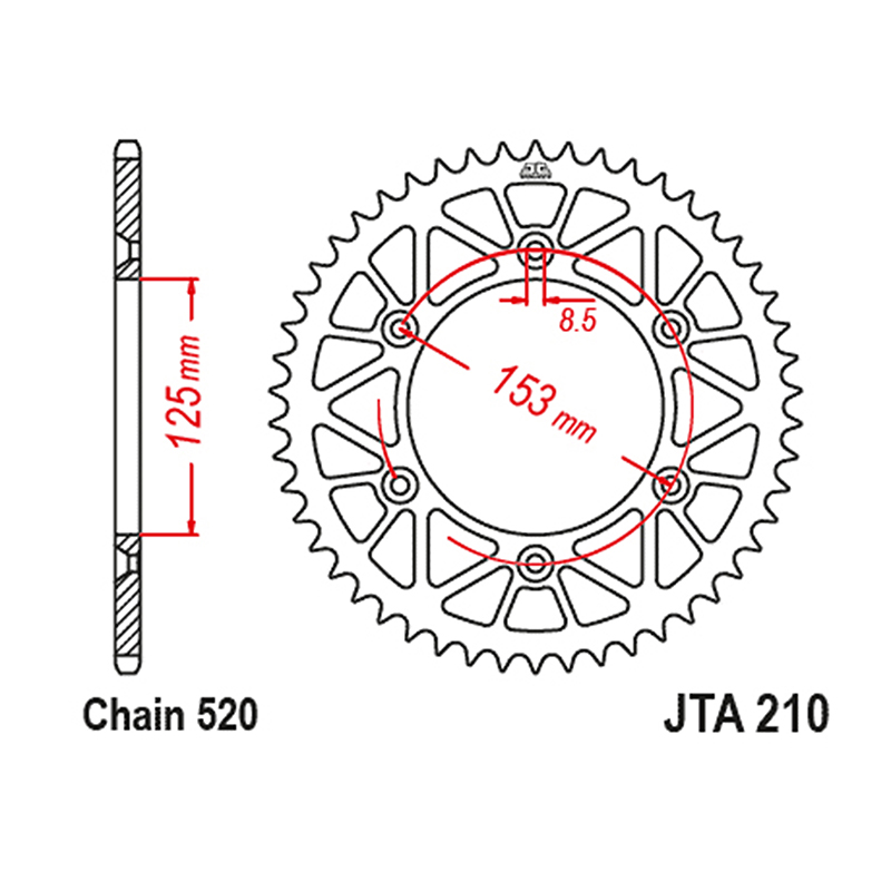 Couronne JT Sprockets 520 51 dents DTS Racelite aluminium noir Honda CRF 450 L/RL/X - vue 2