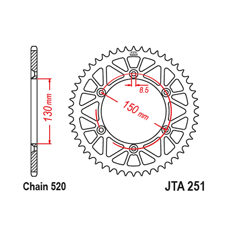 Couronne JT Sprockets 520 49 DTS Racelite alu bleu Yamaha YZ 125/230 TT-R/450 YZ-F - vue 2