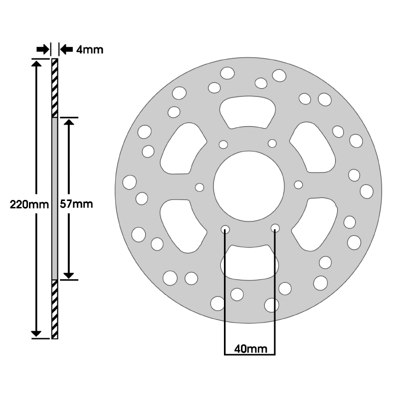 Disque de frein adaptable derbi 50 senda DRD 2004+2008 ar, GPR 1997+2003 ar - peugeot 50 XPS 2002+ ar, XR6 2002+ ar (ext 220MM - int 57MM - 6 trous) -Igm - vue 2