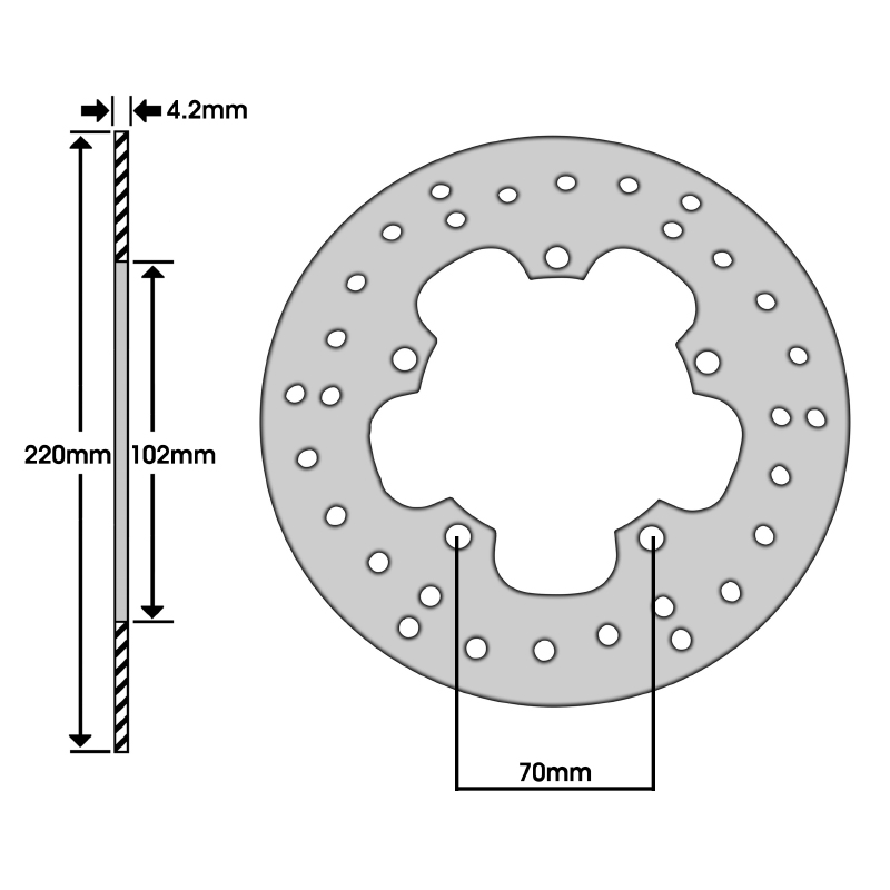 Disque de frein adaptable MBK 50 x-power 2003+ ar - yamaha 50 TZR 2003+ ar - aprilia 50 RS 1999+2005 ar (ext 220MM - int 102MM - 5 trous, vis diam 8) -Igm - vue 2